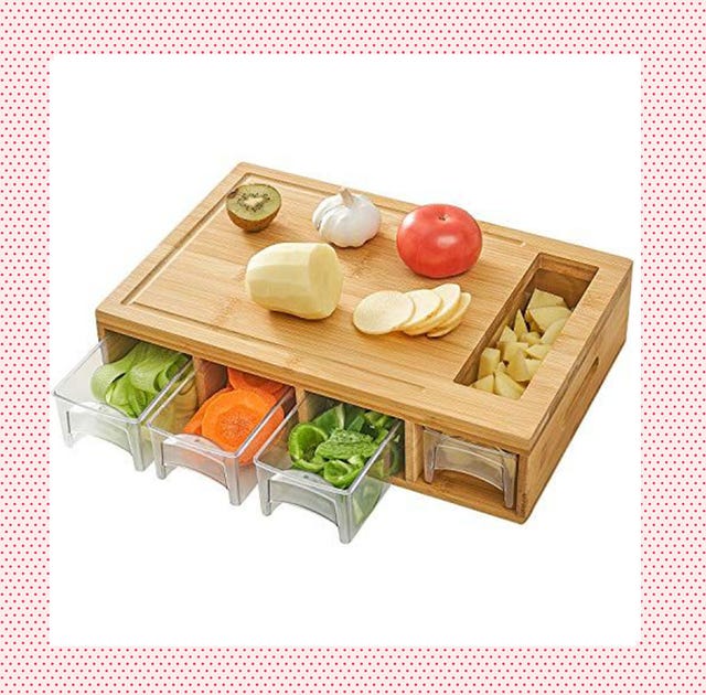 kitchen gadgets  bamboo cutting board with containers and select a spice auto measure carousel