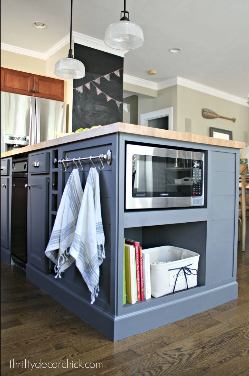 kitchen ideas with island built in microwave