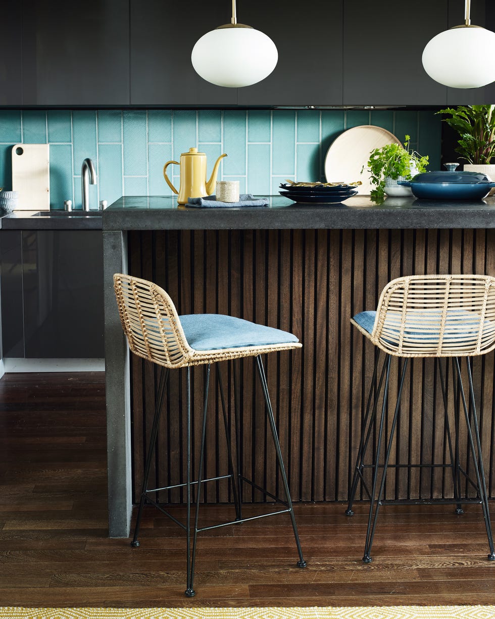 Kitchen island ideas kitchen island with bar stools and blue tiles