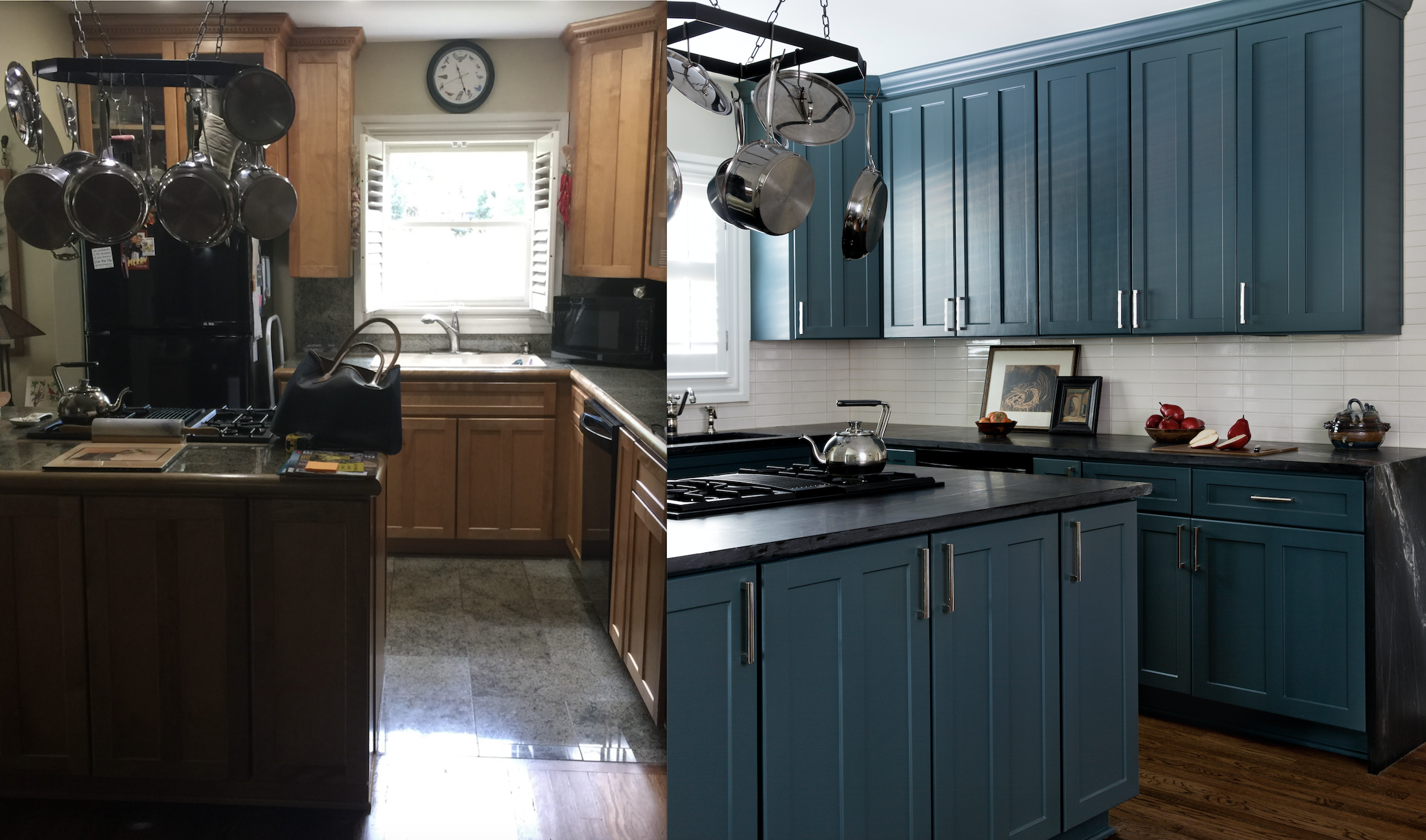 painted black kitchen cabinets before and after