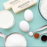 butter, flour, spics, sugar, eggs, and milk