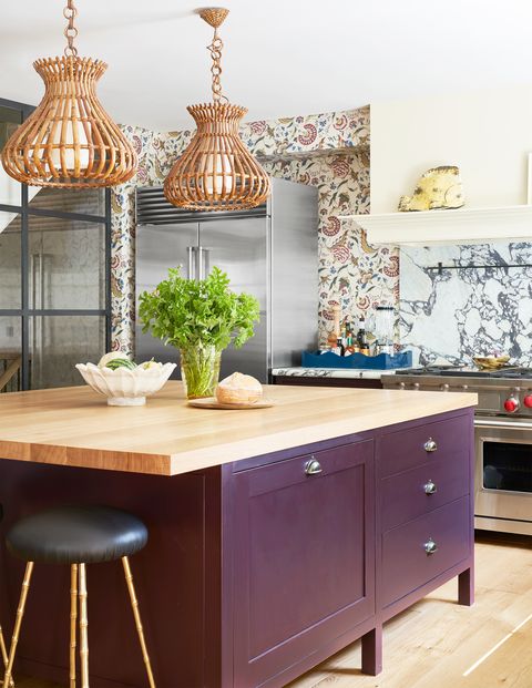 kitchen with purple island