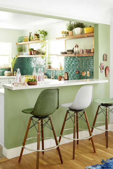small green bohemian kitchen