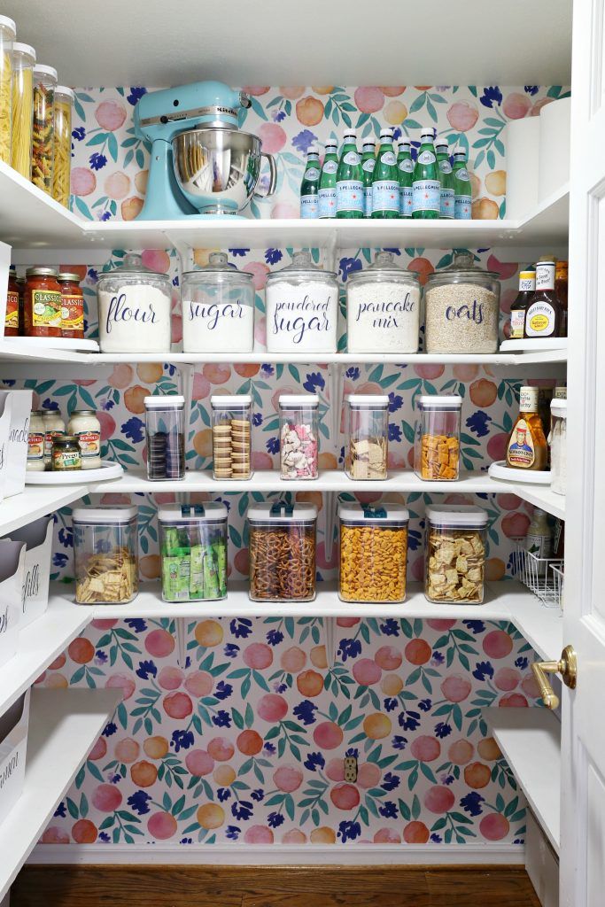 kitchen pantry with wallpaper