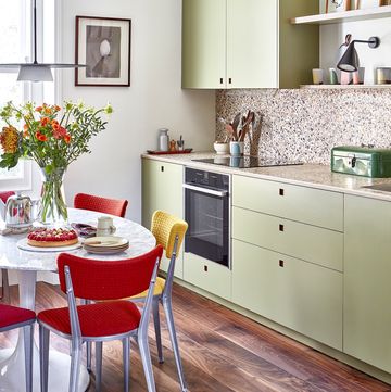 kitchen renovation makeover in a victorian flat in south london with uk made foresso worktops and sage green cabinets