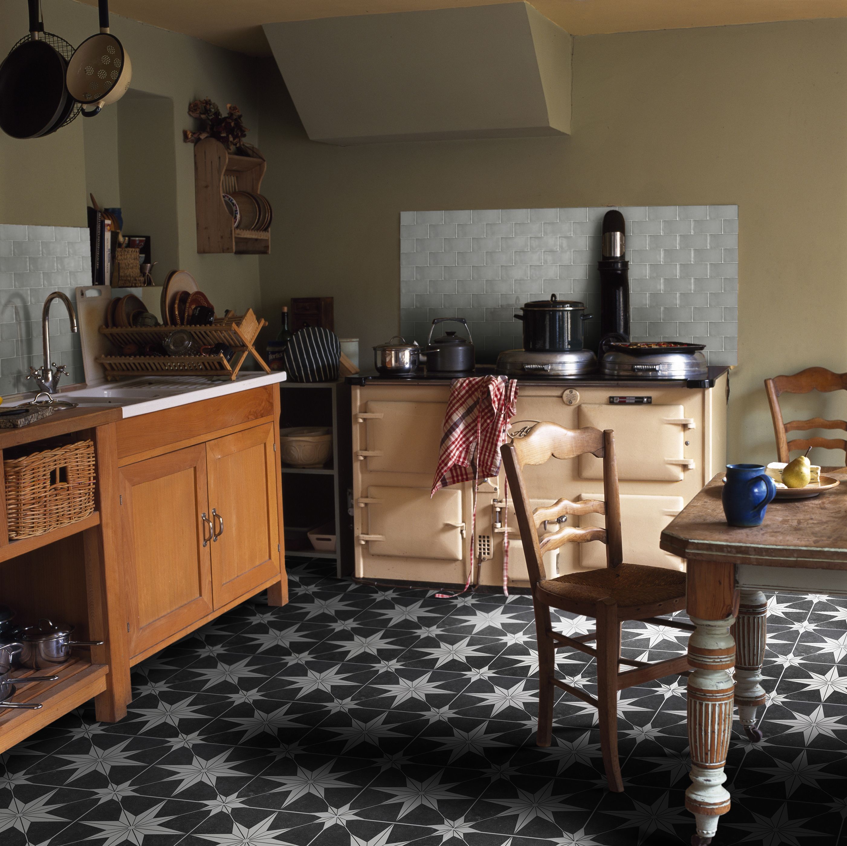 Black and white squares kitchen flooring