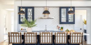 kitchen trends 2024, kitchen with blue cabinets