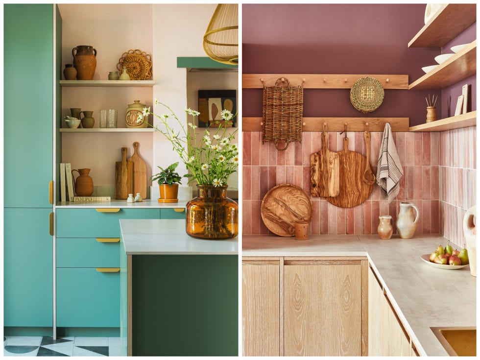 kitchen trends 2024 colourful green and purple kitchen