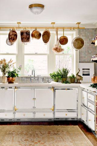 kitchen with hanging pots