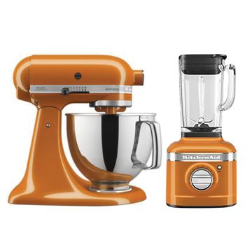 kitchenaid mixer and blender in honey color