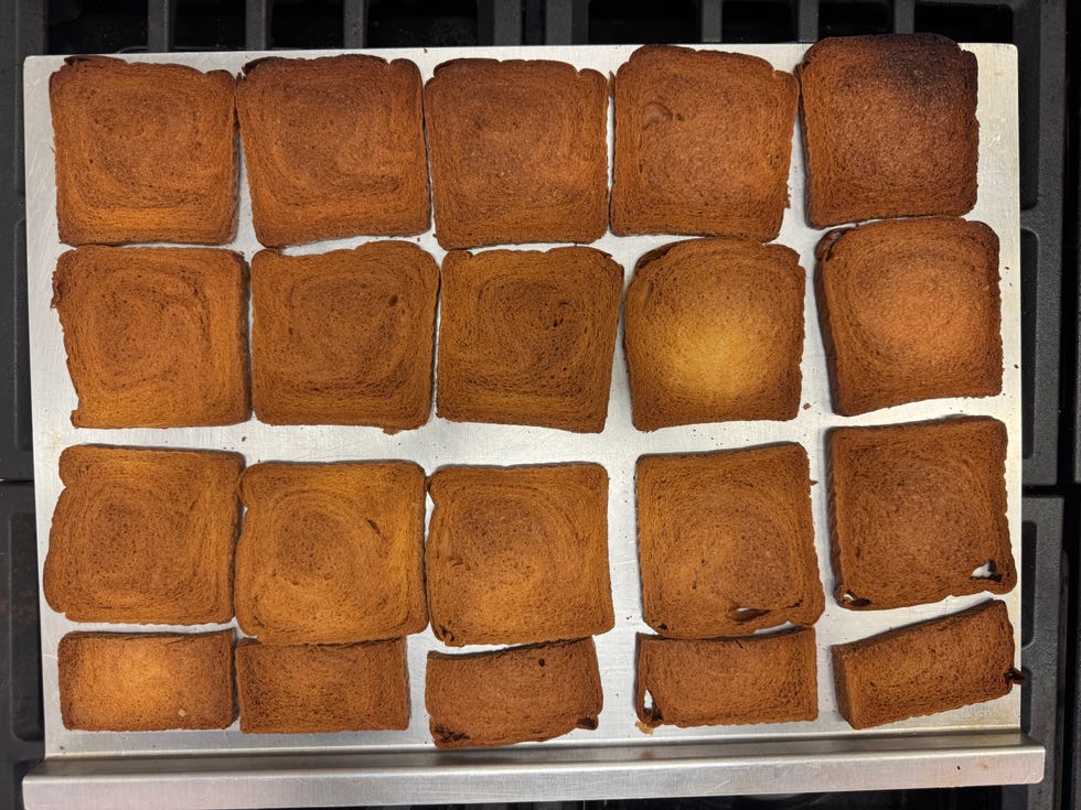 testing heat distribution on a kitchenaid range in the lab using sliced bread.