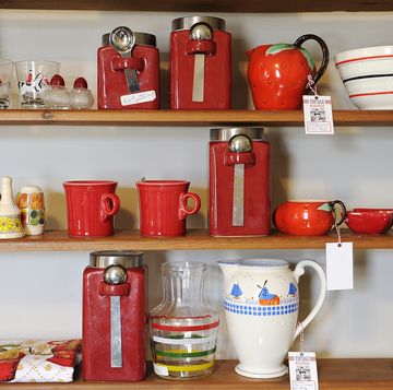 vintage kitchen items on a shelf