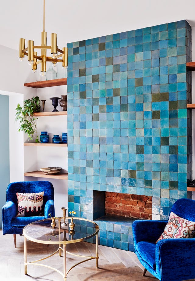 Inside A Calming Family Home With Exposed Brick & Rich Blue Hues