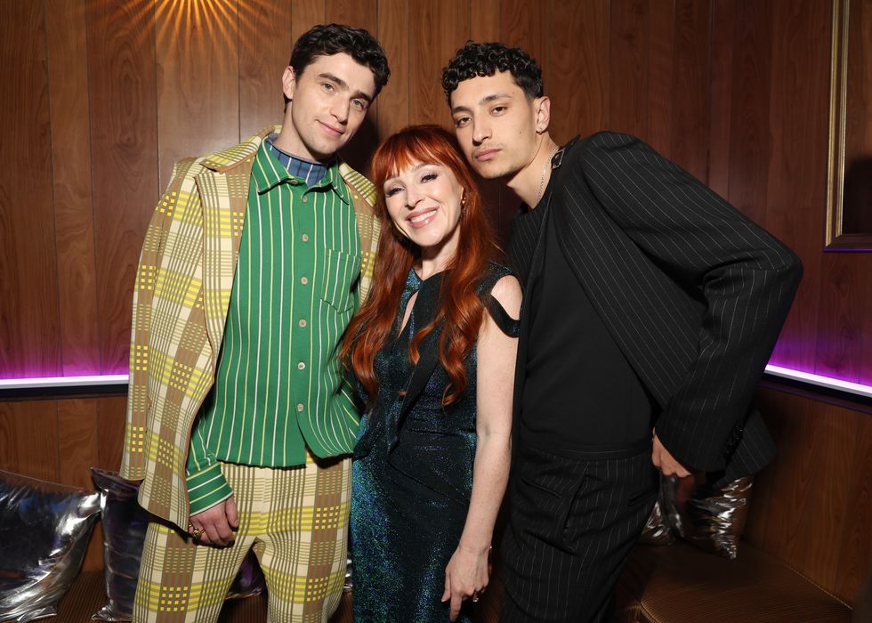 new york, new york april 24 l r george rexstrew, ruth connell and jayden revri attend the dead boy detectives reception at seven24 collective on april 24, 2024 in new york city photo by kevin mazurgetty images for netflix