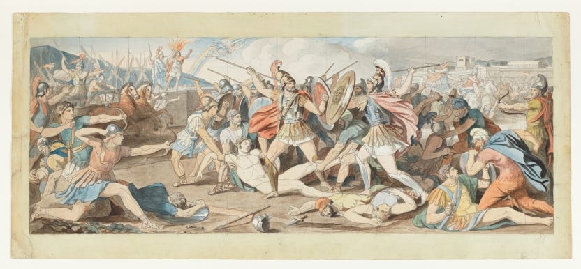Maratón de Madrid: La disputa de griegos y troyanos por el cuerpo de Patroclo - José de Madrazo y Agudo