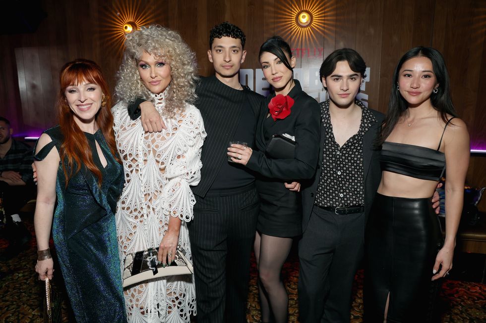 new york, new york april 24 l r ruth connell, jenn lyon, jayden revri, briana cuoco, joshua colley and yuyu kitamura attend the dead boy detectives reception at seven24 collective on april 24, 2024 in new york city photo by kevin mazurgetty images for netflix