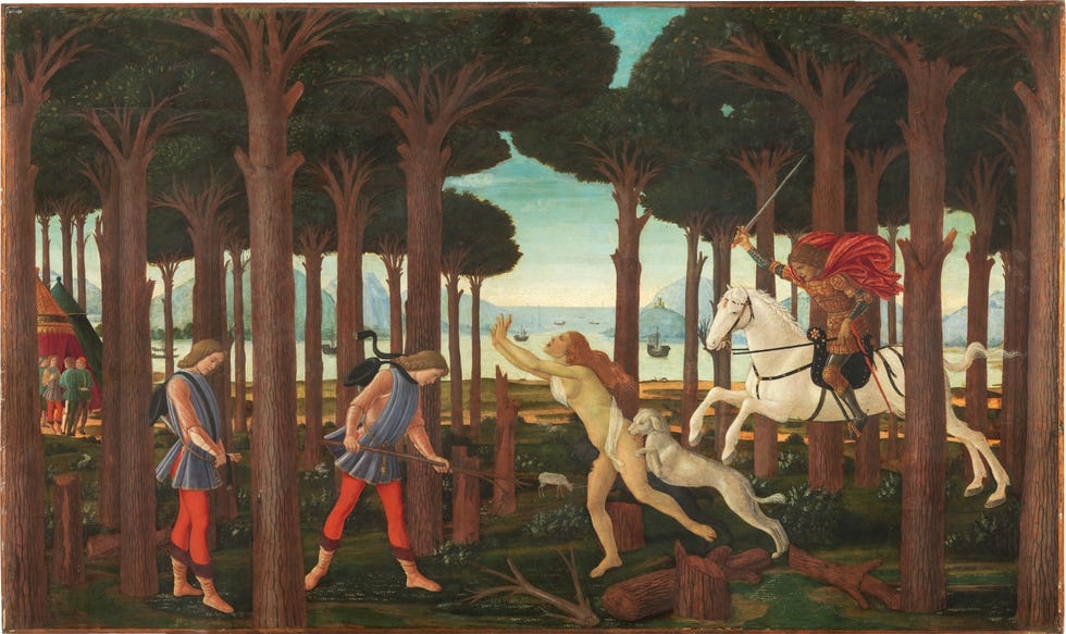 Maratón de Madrid: Escenas de La historia de Nastagio degli Onesti (Botticelli, 1483)