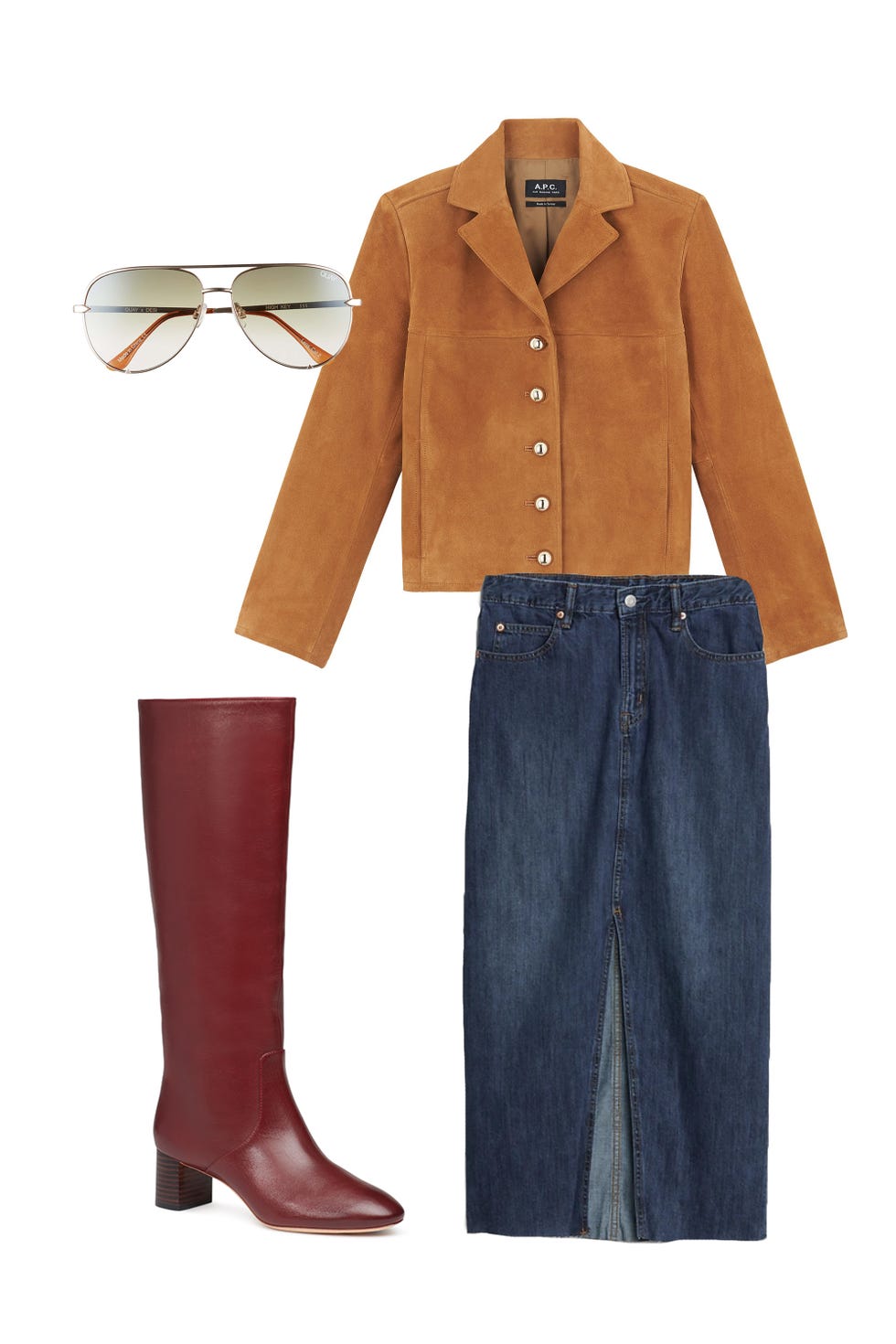 tan suede knee high boots outfit