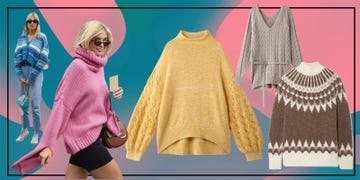 Clothing, Outerwear, Pink, Yellow, Sweater, Fashion, Sleeve, Woolen, Top, Pattern, 