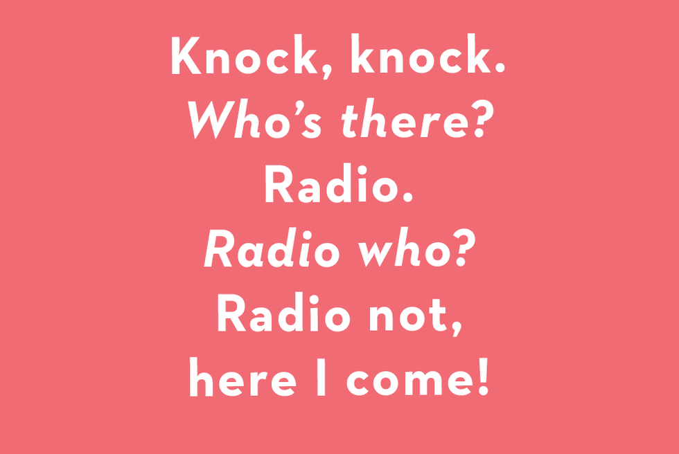 a funny knock knock joke for kids on a solid color background