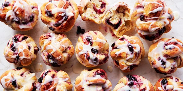 lemon and blueberry rolls topped with icing