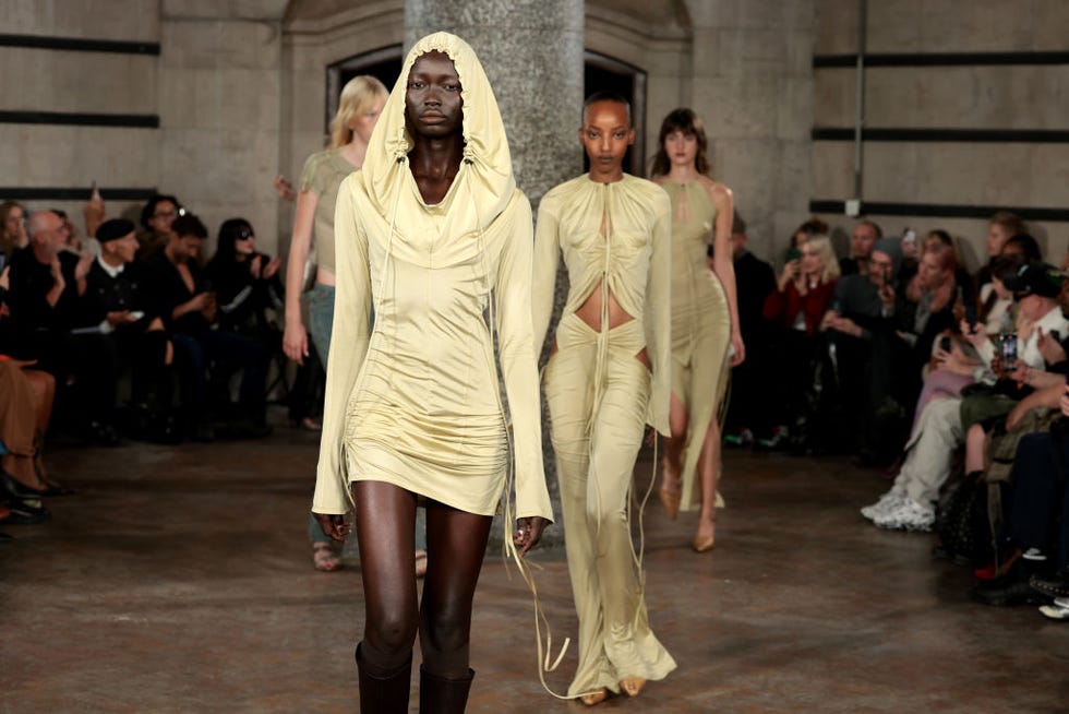 london, england september 15 a model walks the runway at the knwls show during london fashion week september 2024 at on september 15, 2024 in london, england photo by shane anthony sinclairgetty images