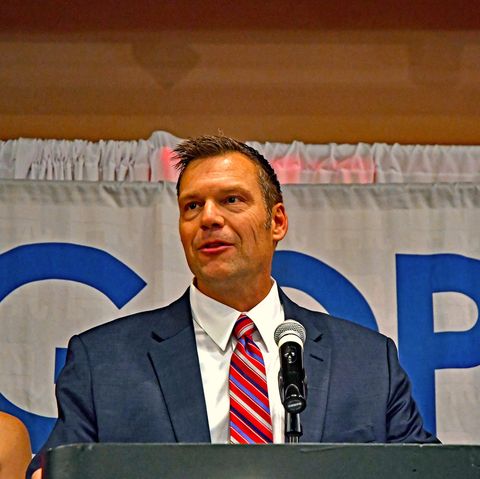 kansas secretary of state kris kobach, with his wife heather by his side, gives his concession in topeka, kansas, november 6, 2018 photo by mark reinsteincorbis via getty images