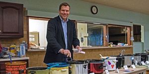 republican gubernatorial candidate kris kobach helps himself to some of the chili at the lyon county senior center during tonight's fundraiser in emporia, kansas, october 28, 2018 photo by mark reinsteincorbis via getty images