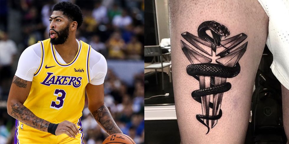 Tattoo, Basketball player, Arm, Font, Team sport, Player, Temporary tattoo, Elbow, Jersey, 