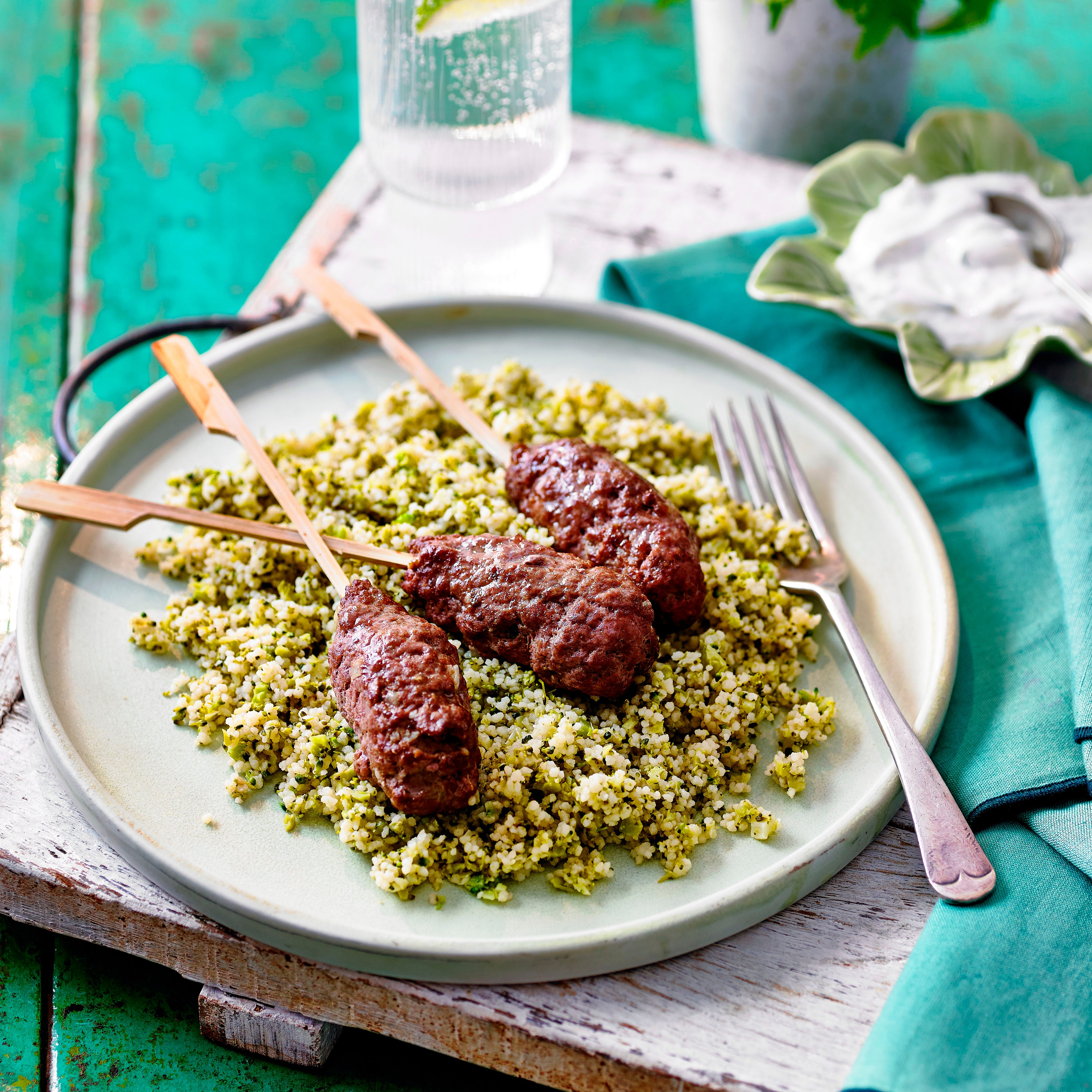 lamb kofta with broccoli couscous