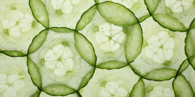 Translucent slices of cucumbers