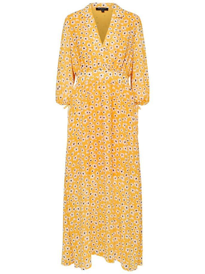 Clothing, Yellow, Day dress, Dress, Sleeve, Cover-up, Neck, Pattern, 