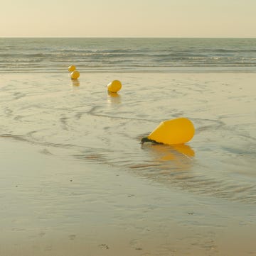 yellow buoy on a beach