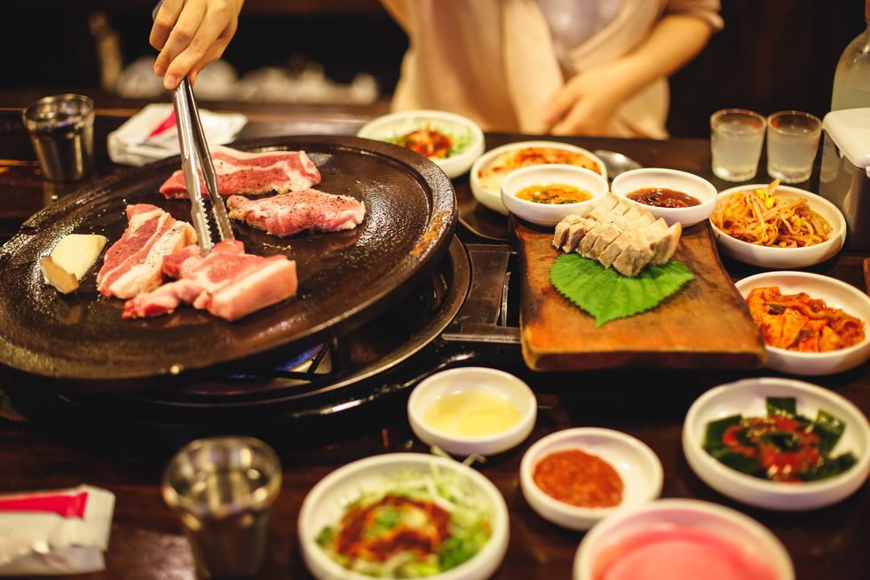 korean barbecue and side dishes, jeju island, south korea