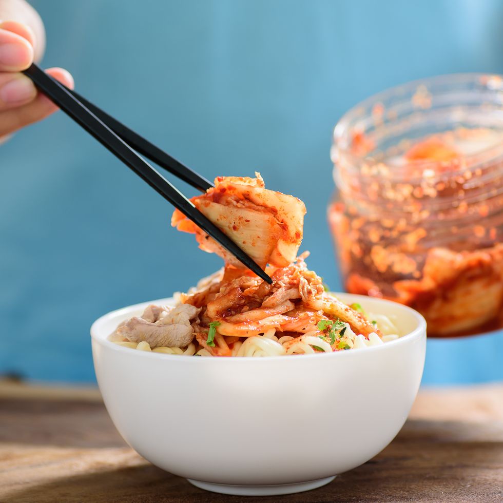 korean food,instant noodle with kimchi cabbage