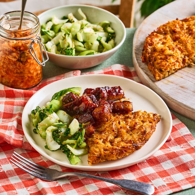 sticky pork belly with kimchi rösti