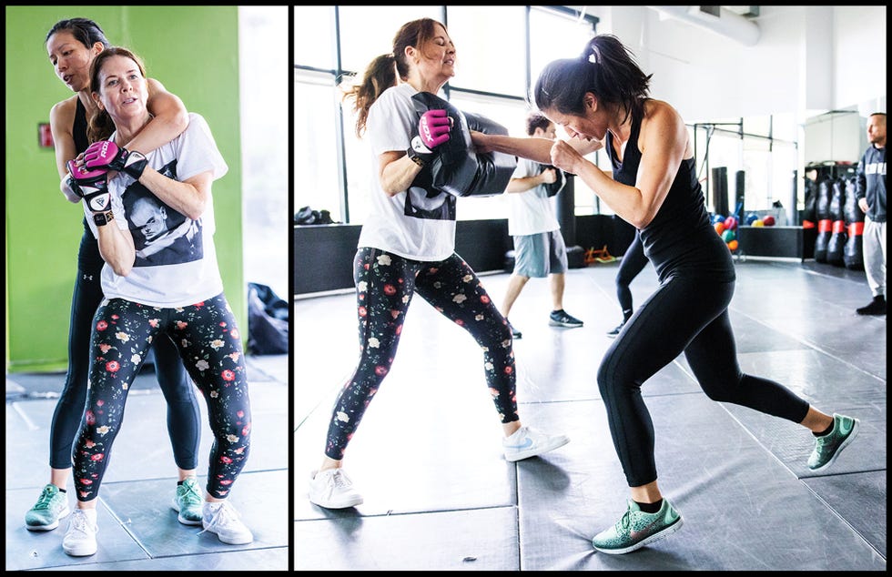 monica corcoran harel spars with fellow student belinda chen while training in the self defense practice of krav maga