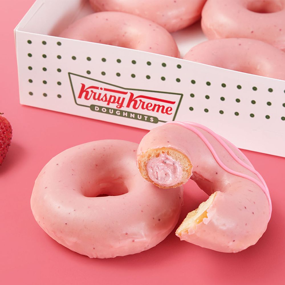 krispy kreme strawberry glazed and strawberry kreme filled doughnuts