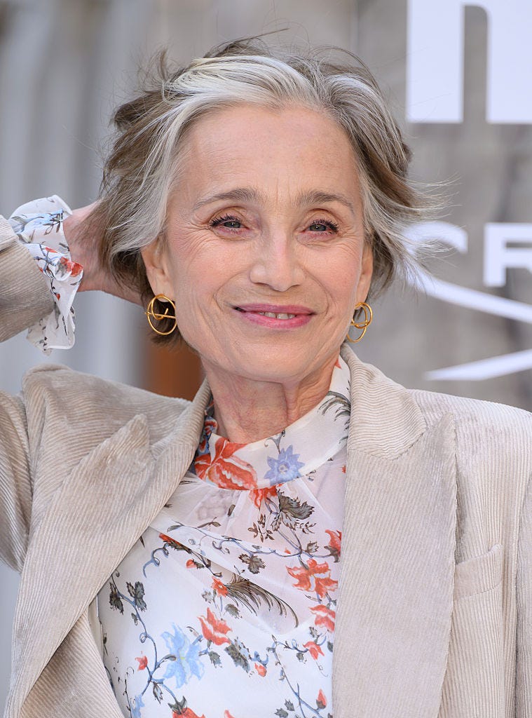 kristin scott thomas grey hair halo