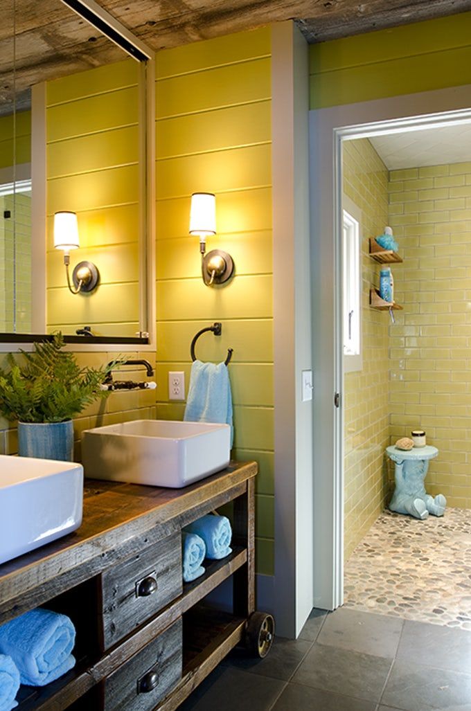 decorate small bathroom yellow green wall color ideas