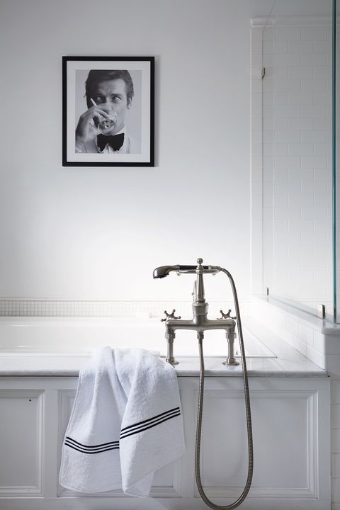white bathroom, silver tap