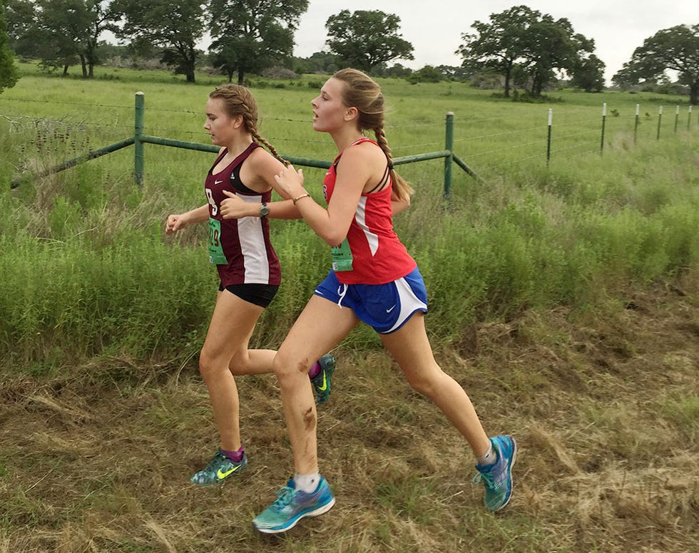 Kristin Armstrong's daughter, Isabelle, at at cross-country track meet.