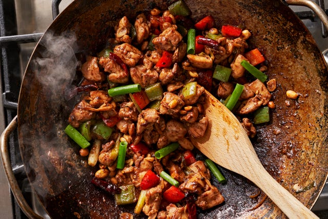 kung pao chicken with peanuts and dried chiles