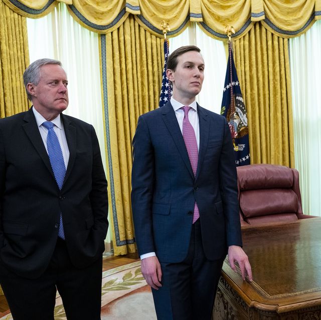 nytvirus   white house chief of staff mark meadows, left, stands with white house senior advisor jared kushner, right, as president donald trump makes remarks as he meets with florida governor ron desantis and dr deborah birx, white house coronavirus response coordinator, in the oval office, tuesday, april 28, 2020   photo by doug millsthe new york times