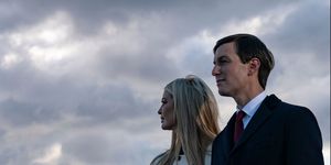 daughter and senior advisor to the outgoing us president ivanka trump and husband senior advisor to the outgoing president jared kushner stand on the tarmac at joint base andrews in maryland as they attend us president donald trump's departure on january 20, 2021   president trump and the first lady travel to their mar a lago golf club residence in palm beach, florida, and will not attend the inauguration for president elect joe biden photo by alex edelman  afp photo by alex edelmanafp via getty images