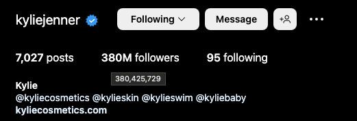 kylie jenner's follower count at 625 pm est