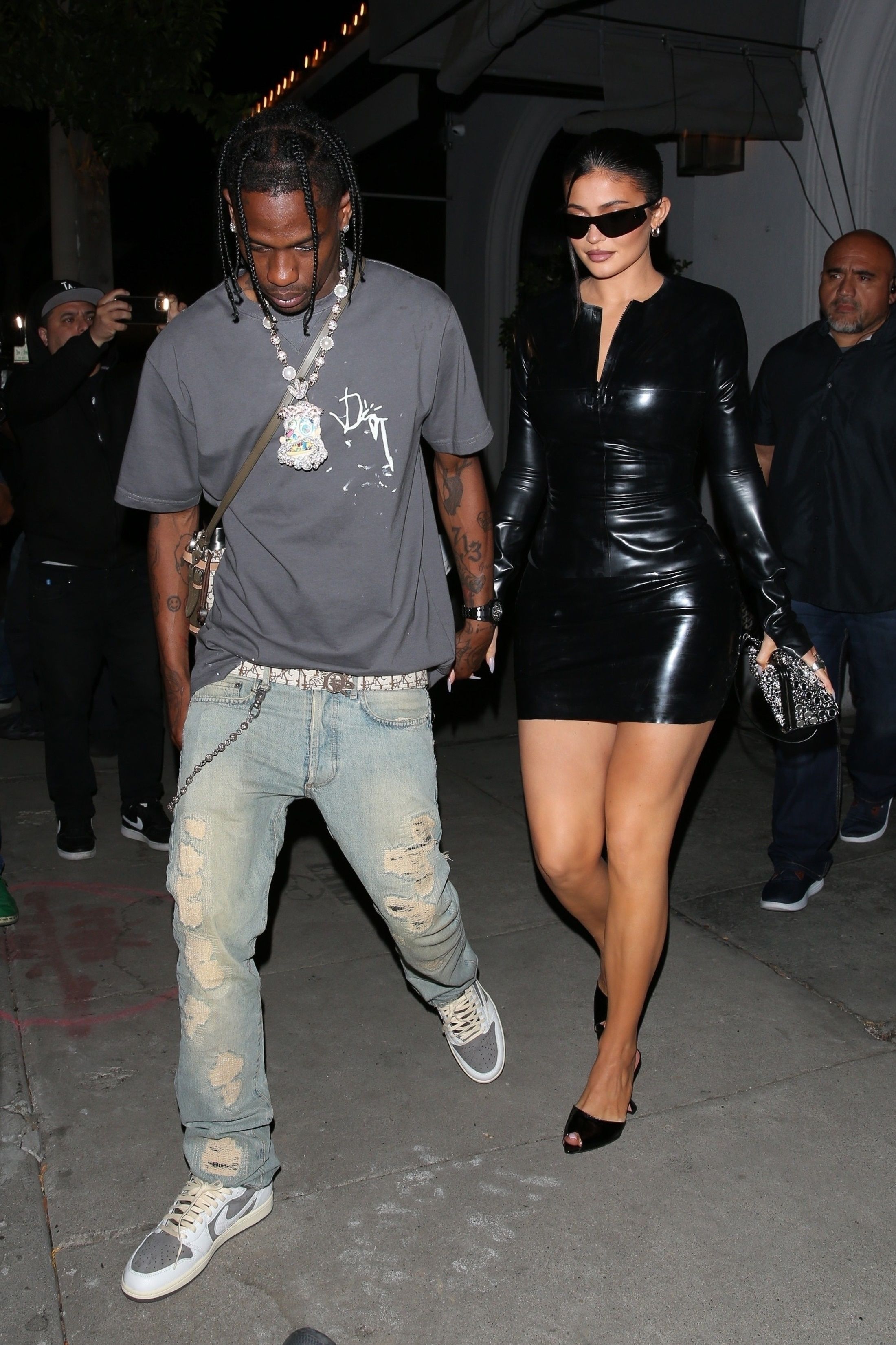 Kylie Jenner Wears a Little Black Latex Dress With Travis Scott