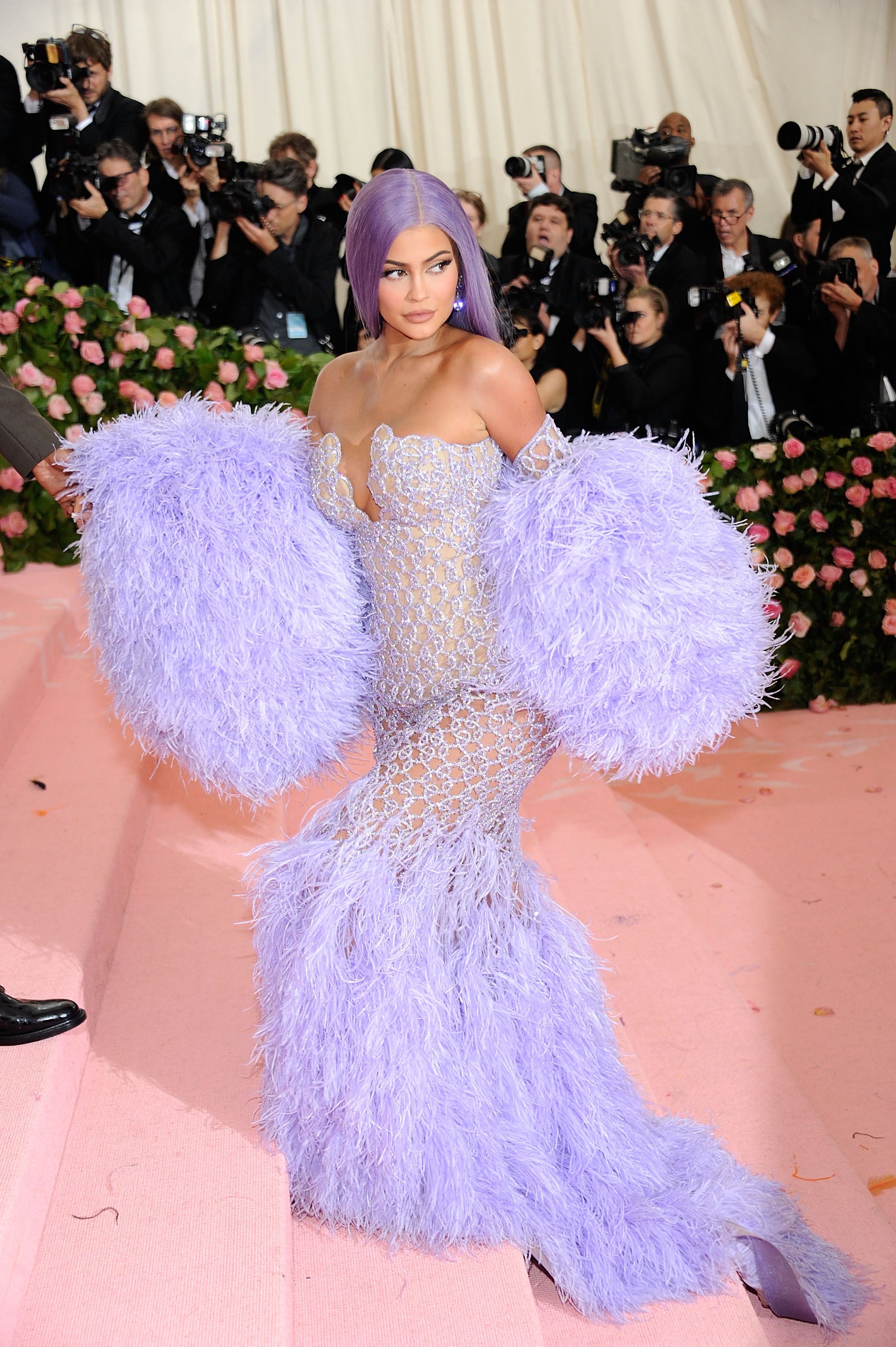 Kylie Jenner, Lavender Dress, Strapless, Versace Dress