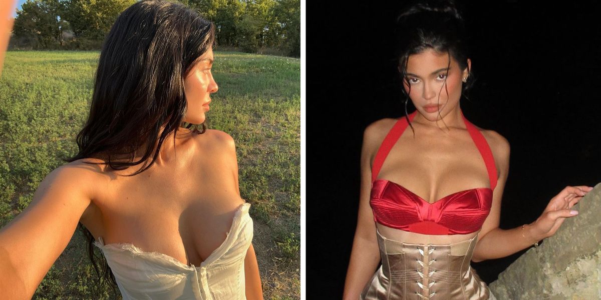 Kylie Jenner smolders in red satin bra and corset in sexy Italian
