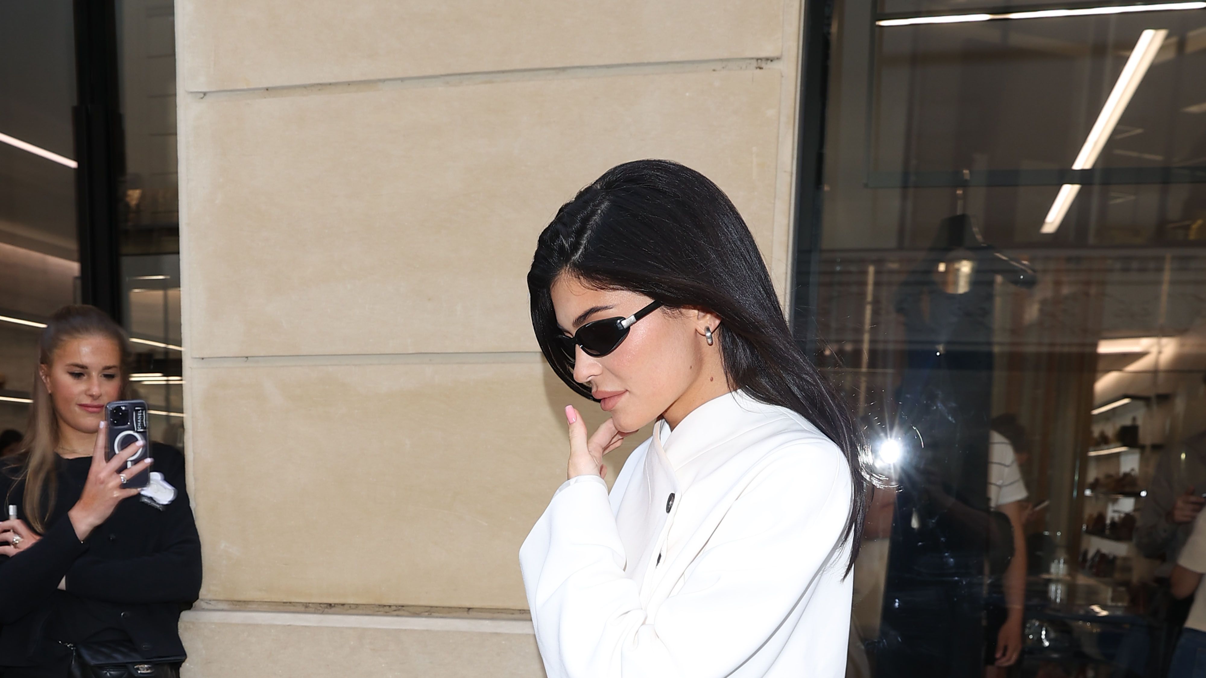 Kylie Jenner Wears Micro Mini Dress and Black Coat in NYC